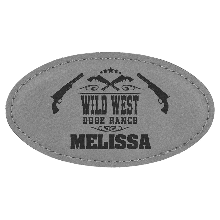 Gray 3 1/4" x 1 3/4" Leatherette Oval Badge with Magnet