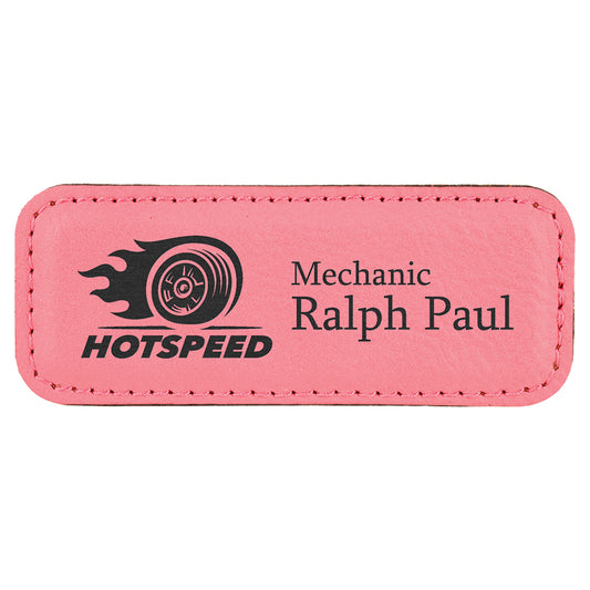 3 1/4" x 1 1/4" Pink Leatherette Badge with Magnet
