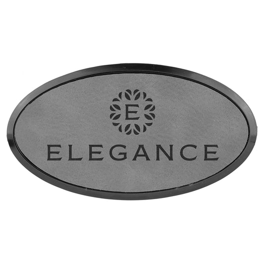 3" x 1 1/2" Gray Leatherette Oval Badge with Frame