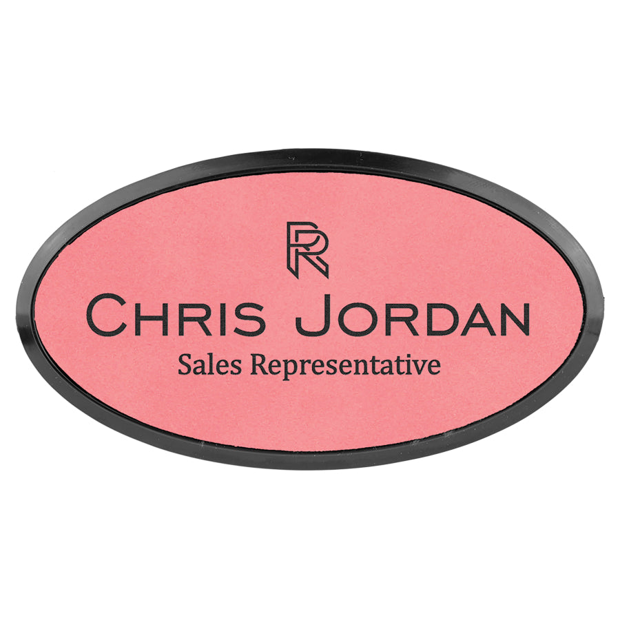 3" x 1 1/2" Pink Leatherette Oval Badge with Frame