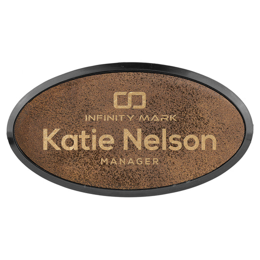 3" x 1 1/2" Rustic/Gold Leatherette Oval Badge with Frame