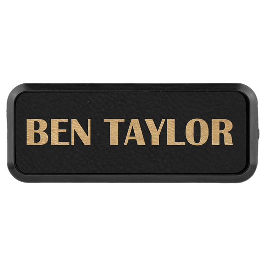 Black/Gold 3" x 1" Leatherette Round Corner Badge with Frame