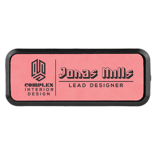 Pink 3" x 1" Leatherette Round Corner Badge with Frame