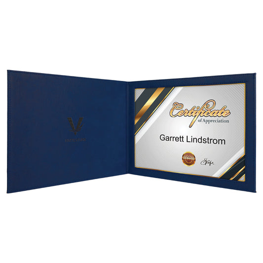 Blue/Black Leatherette Certificate Holder for 8 1/2" x 11"