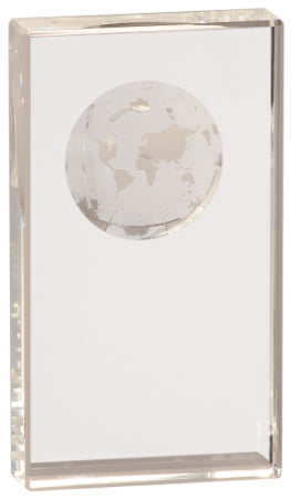 7" Crystal Rectangle with Etched Globe