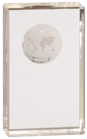 5" Crystal Rectangle with Etched Globe