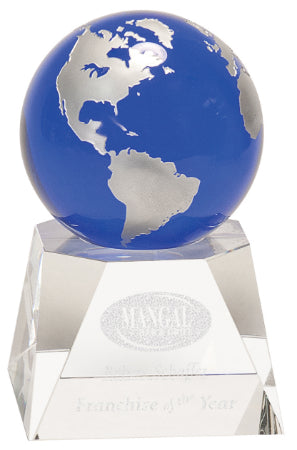 6 1/2" Blue Crystal Globe on a Clear Crystal Base