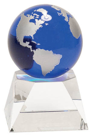 5" Blue Crystal Globe on a Clear Crystal Base