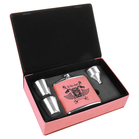 Pink Leatherette Flask Set