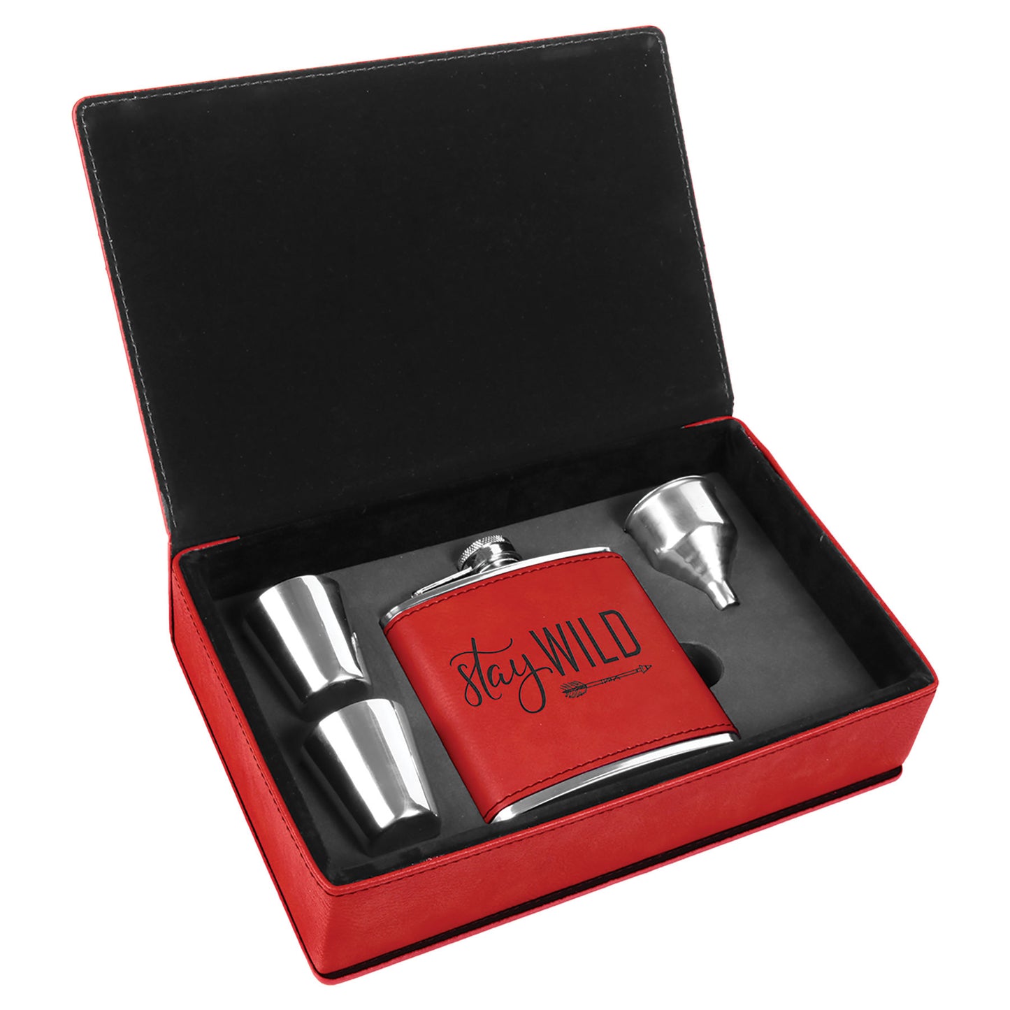 Red Leatherette Flask Set