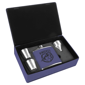 6 oz. Purple Laserable Leatherette Flask Gift Set