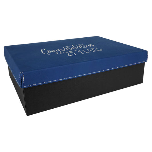 Blue/Silver Large Gift Box with Leatherette Wrapped Lid