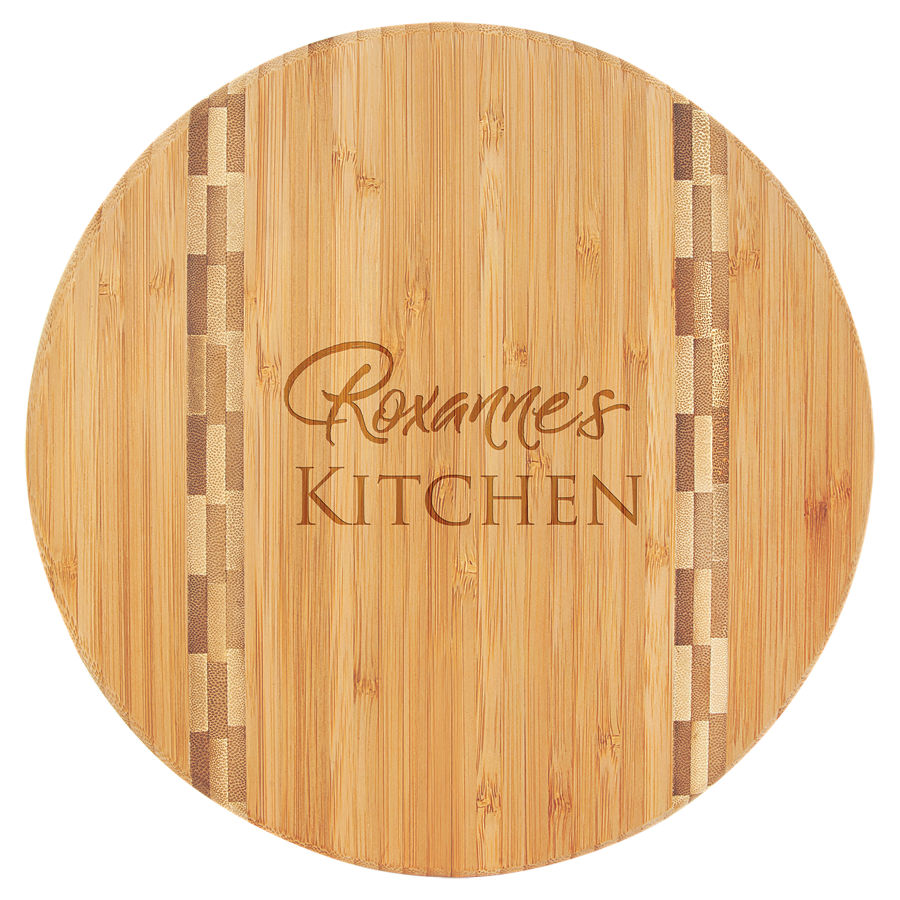 9 3/4" Round Bamboo Cutting Board with Butcher Block Inlay