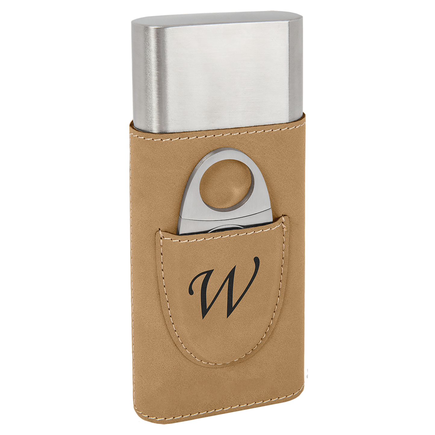 Light Brown Leatherette Cigar Case with Cutter