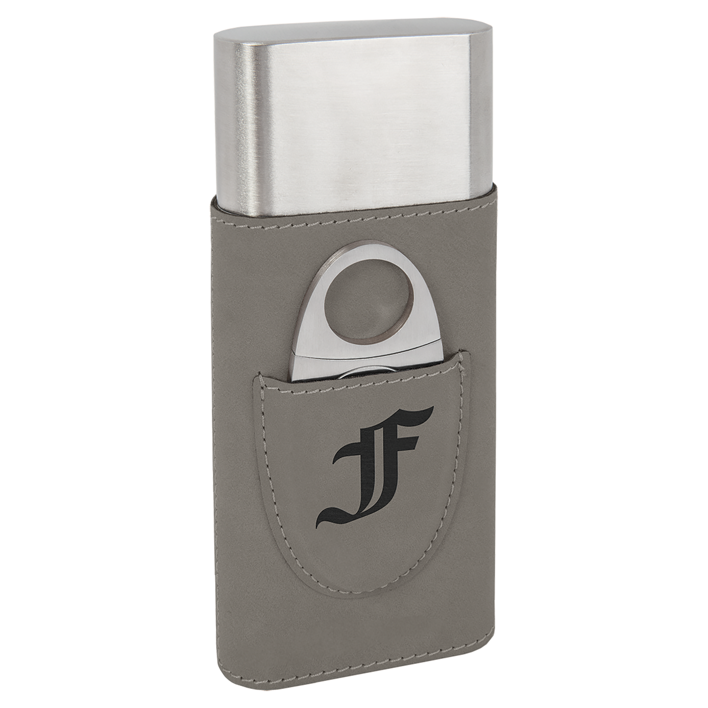 Gray Leatherette Cigar Case with Cutter