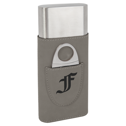 Gray Leatherette Cigar Case with Cutter