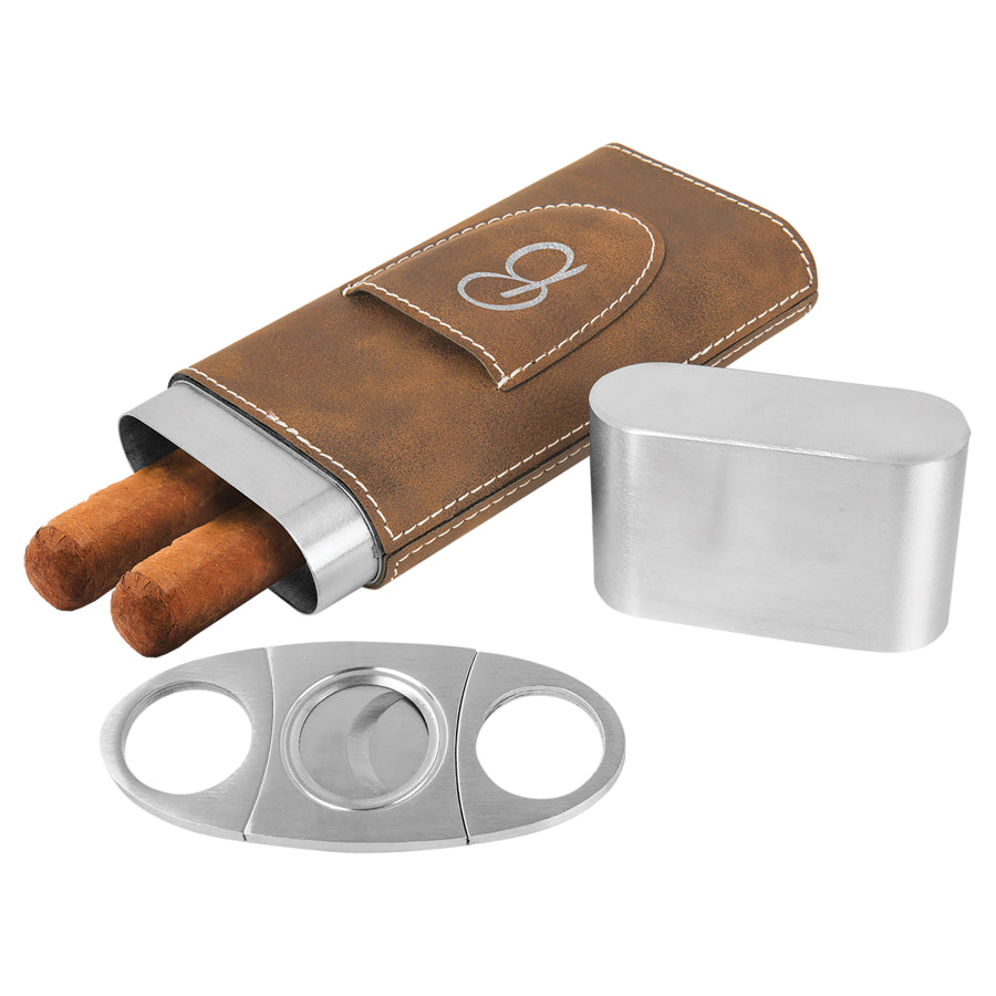 Rustic/Silver Leatherette Cigar Case with Cutter