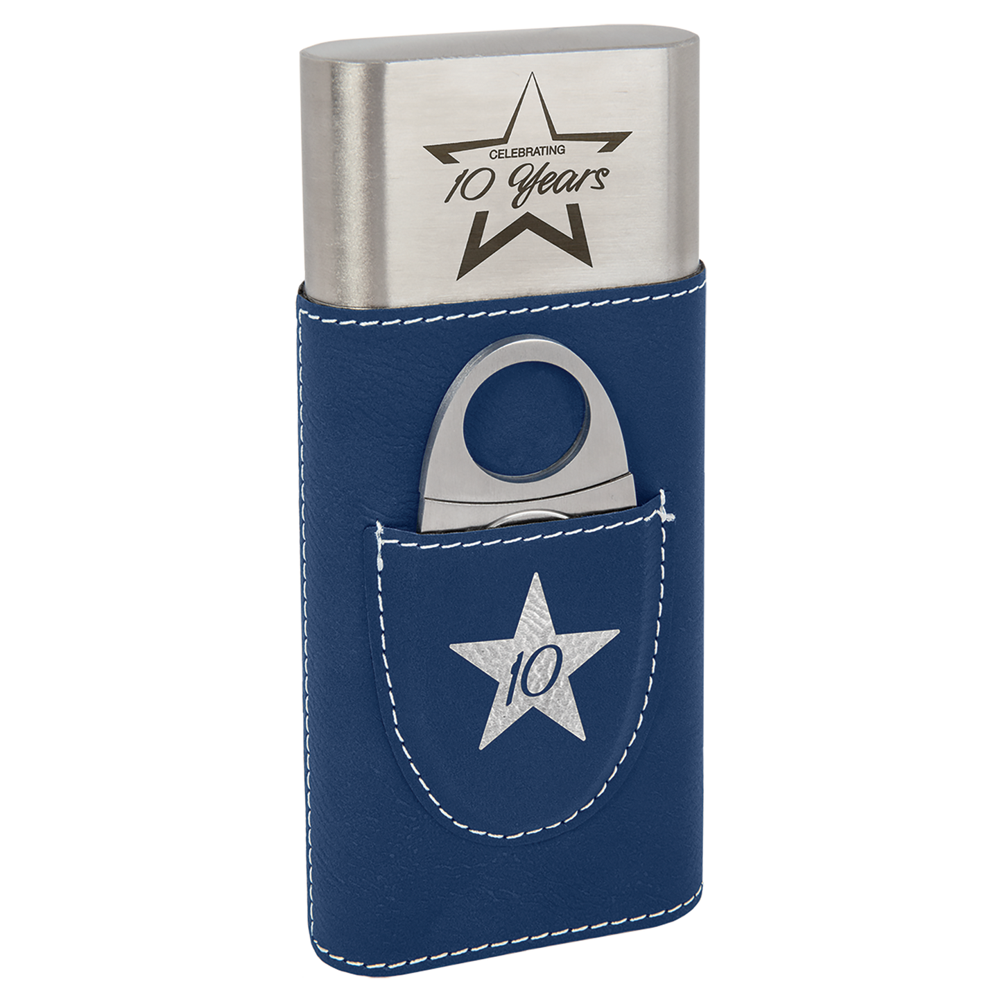 Blue/Silver Leatherette Cigar Case with Cutter