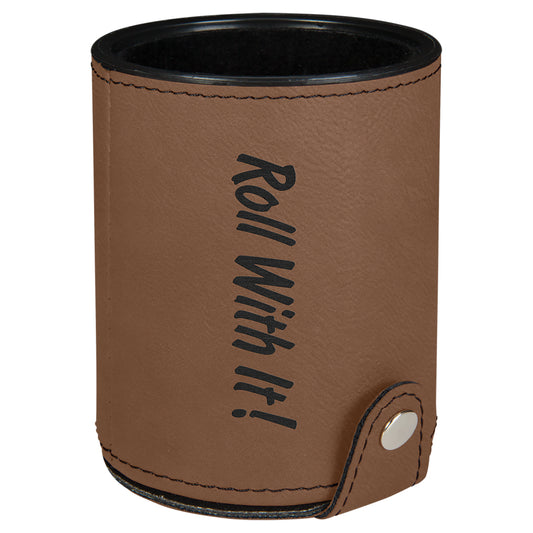 Dark Brown Leatherette Dice Cup Set