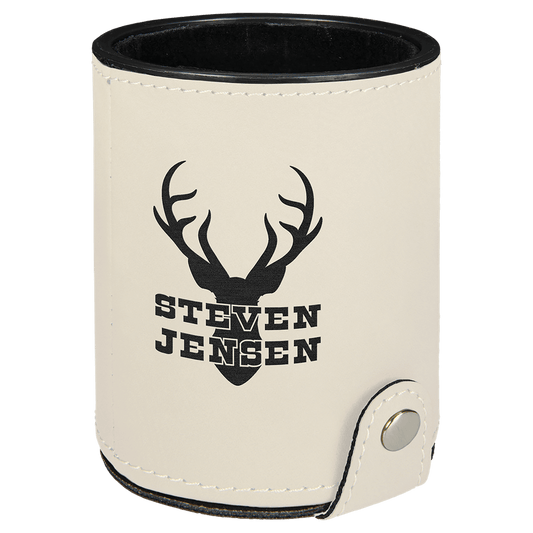 White Laserable Leatherette Dice Cup with 5 Dice