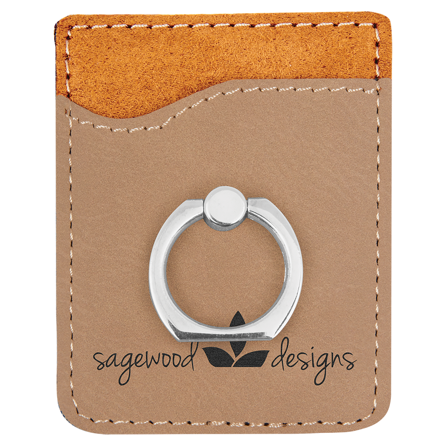 Light Brown Leatherette Phone Wallet with Ring