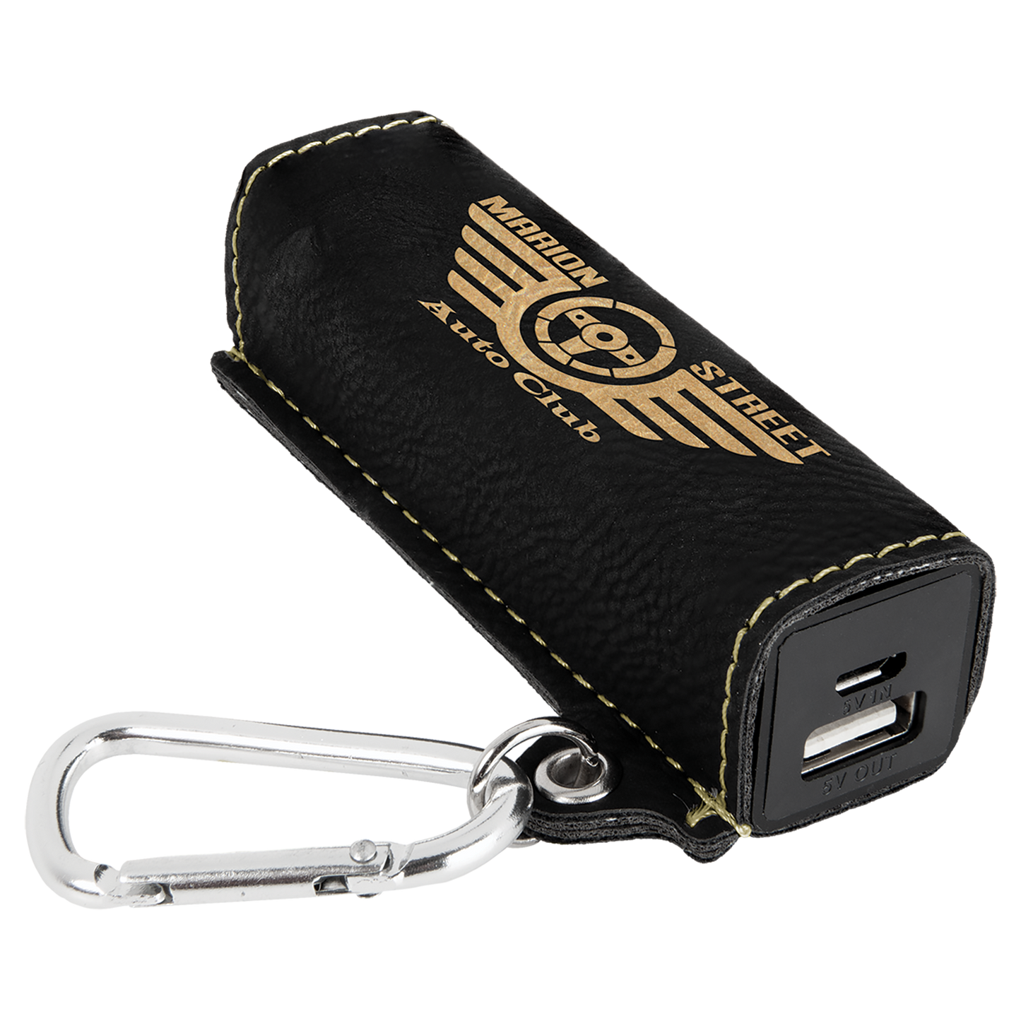 Black/Gold  Leatherette 2200mAh Rechargable Power Bank