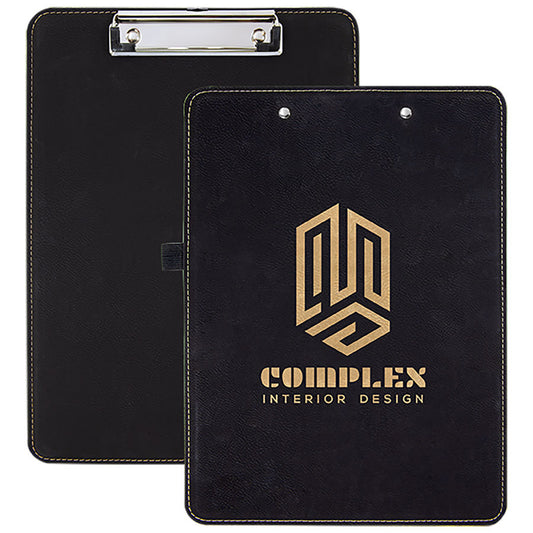 Black/Gold Laserable Leatherette Clip Board
