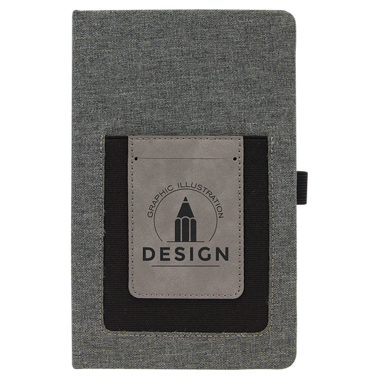 Gray Canvas Journal with Gray Leatherette Cell Phone Pocket & Card Holder