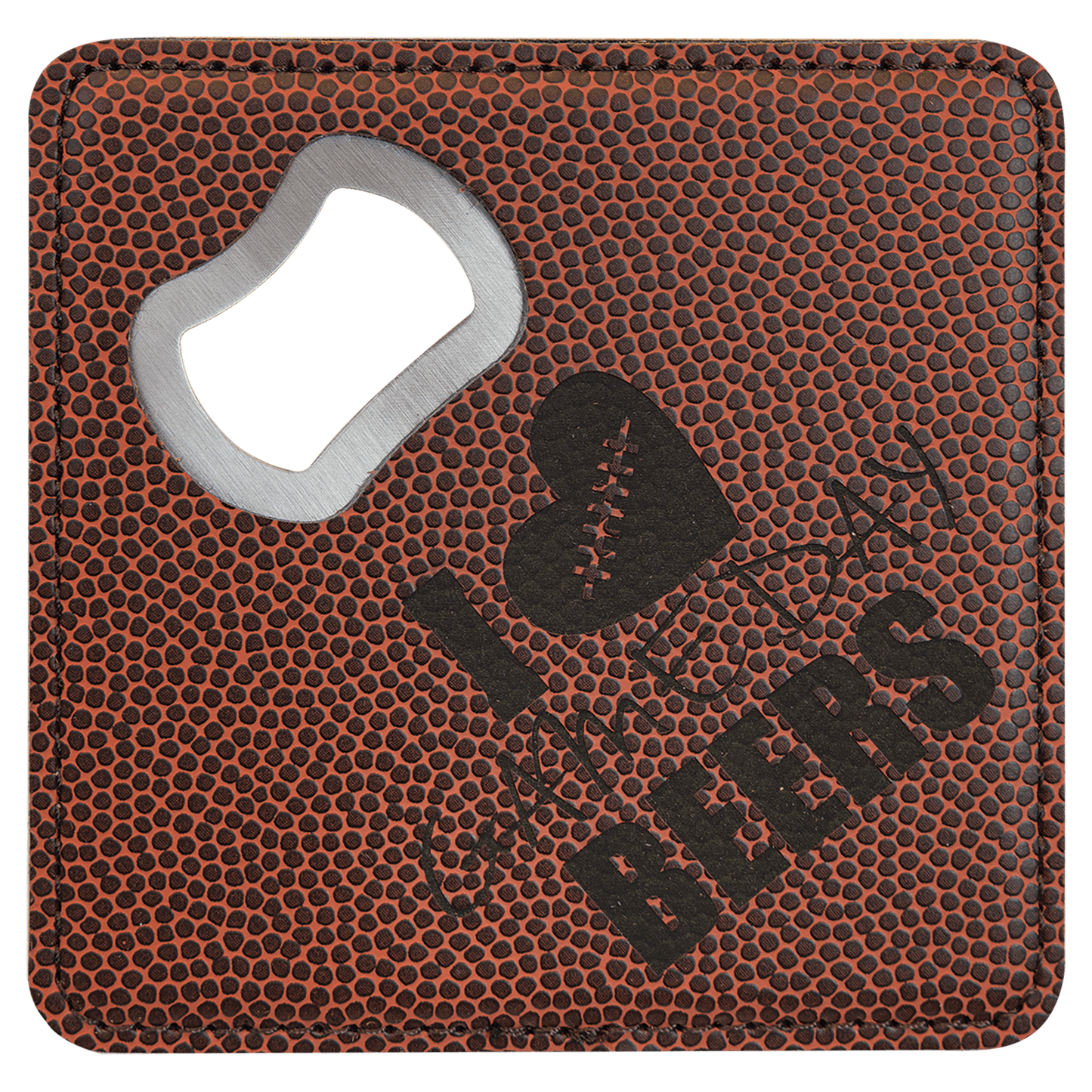 4" x 4" Square Football Laserable Leatherette Bottle Opener Coaster