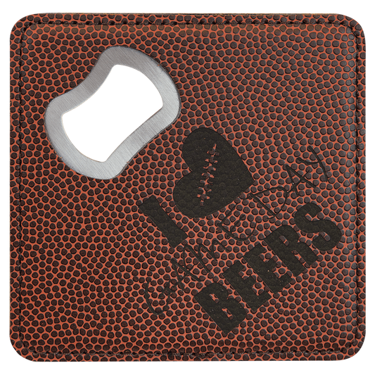 4" x 4" Square Football Laserable Leatherette Bottle Opener Coaster