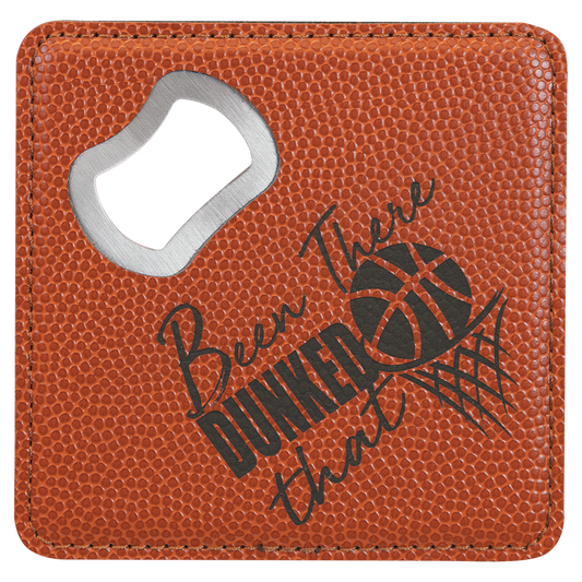 4" x 4" Square Basketball Laserable Leatherette Bottle Opener Coaster