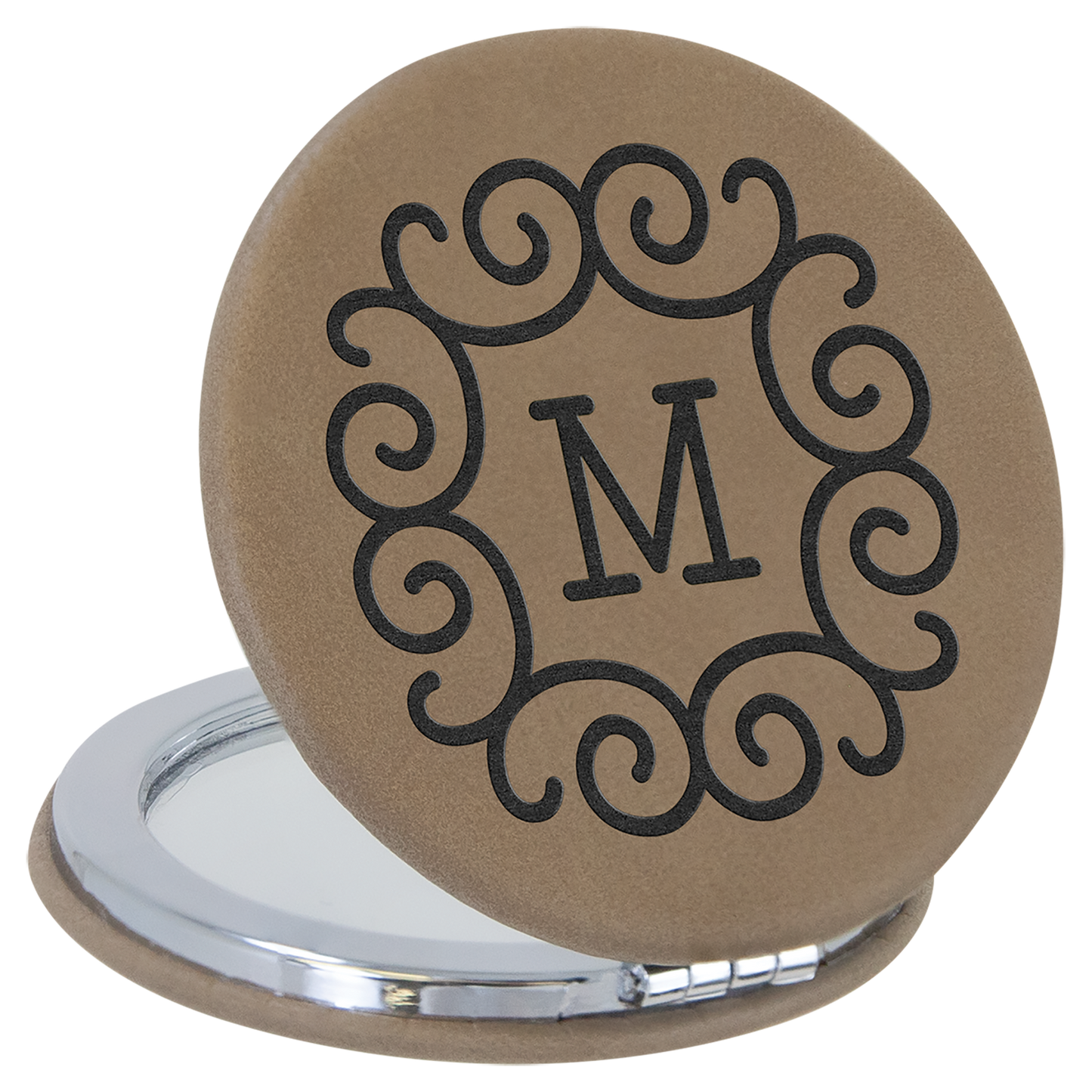 Light Brown Leatherette Compact Mirror