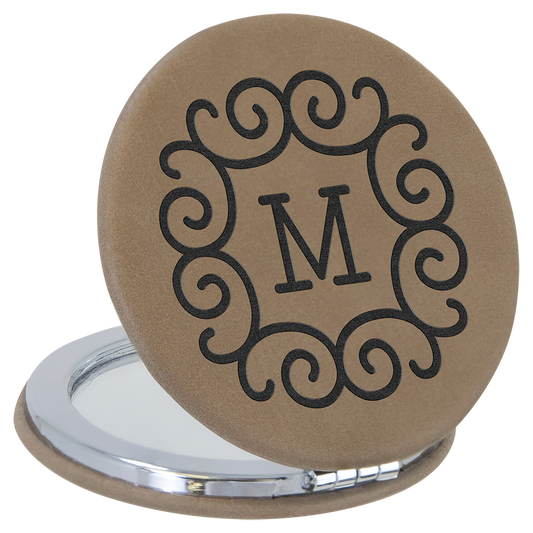 Light Brown Leatherette Compact Mirror