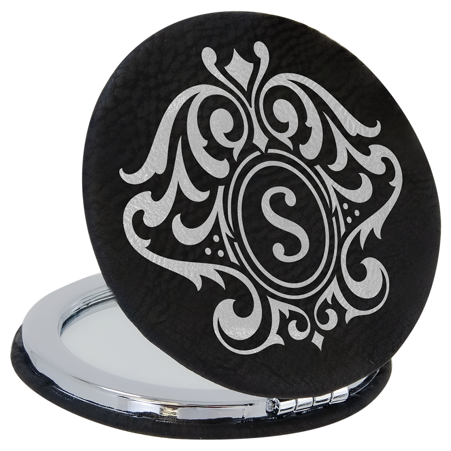 Black/Silver Leatherette Compact Mirror