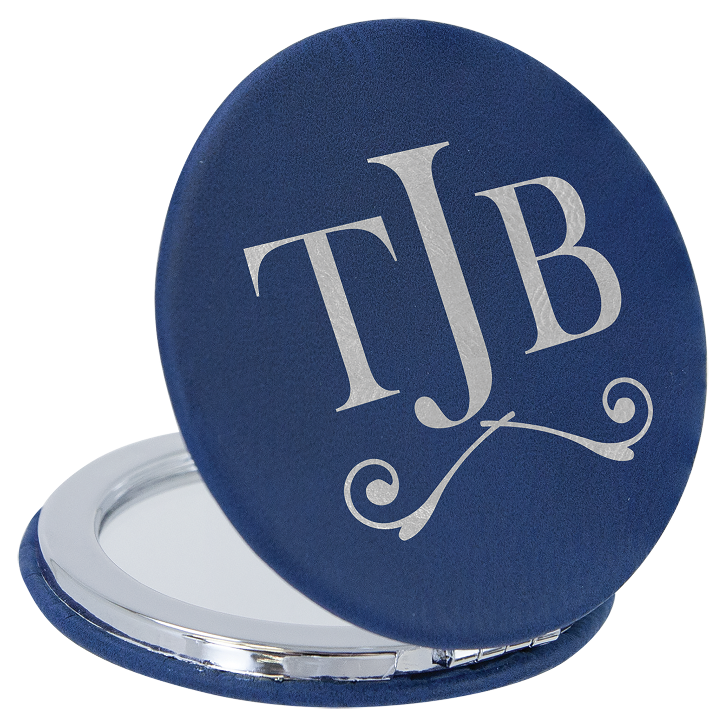 Blue/Silver Leatherette Compact Mirror