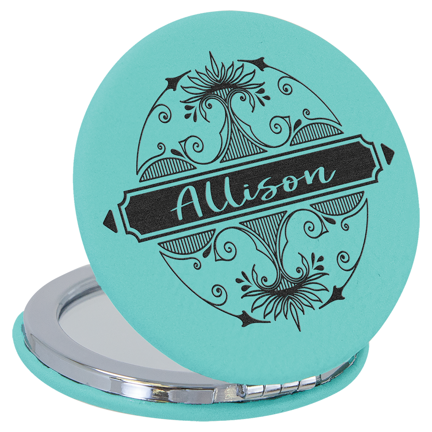 Teal Leatherette Compact Mirror