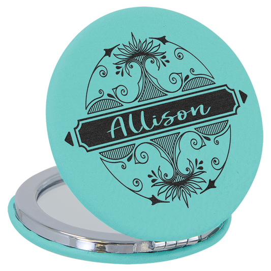 Teal Leatherette Compact Mirror