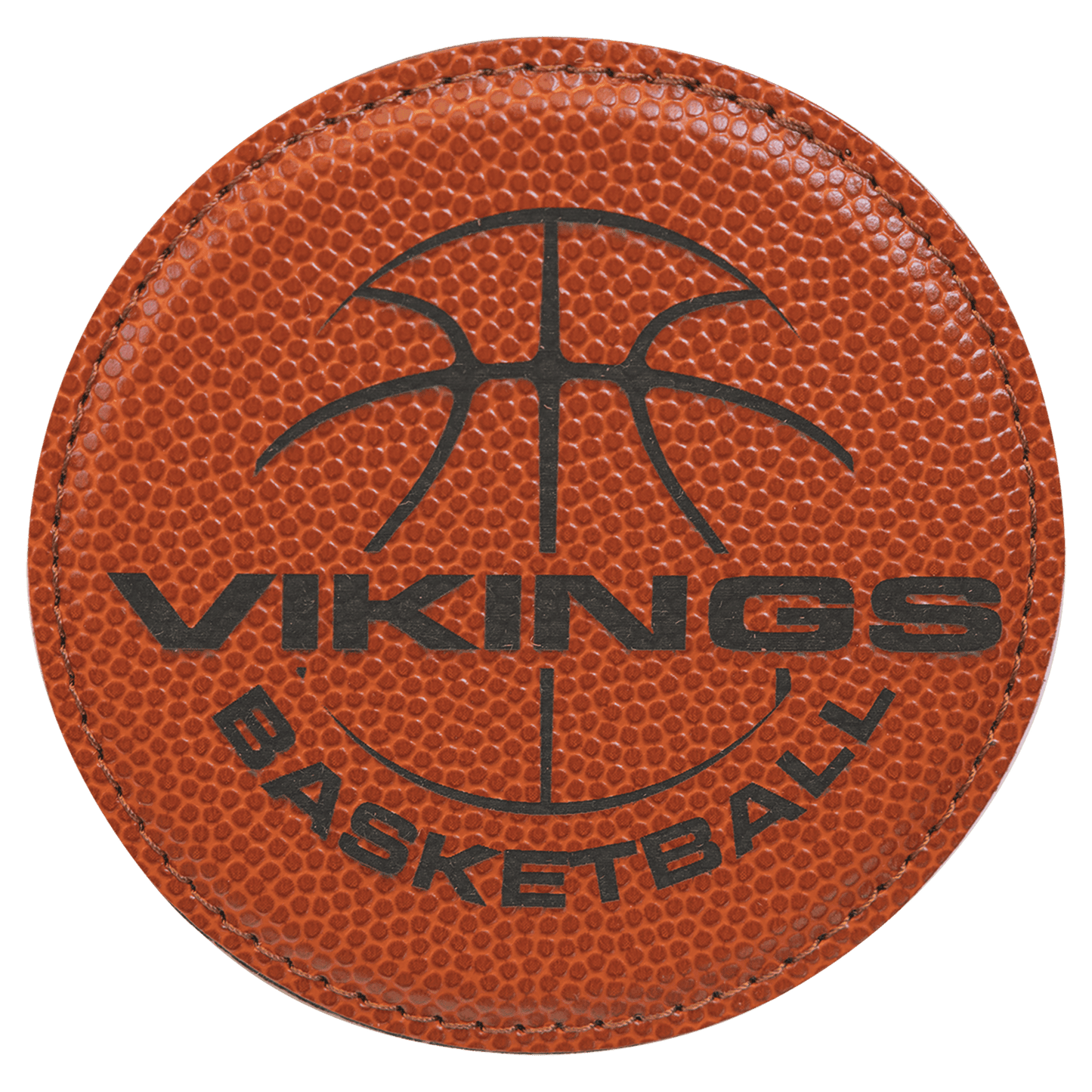 4" Round Basketball Laserable Leatherette Coaster