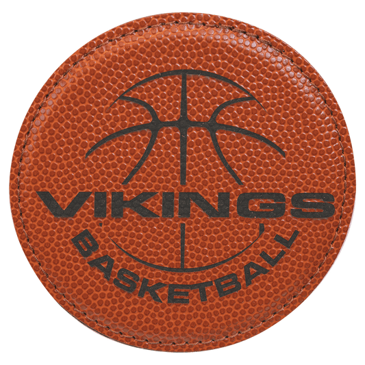 4" Round Basketball Laserable Leatherette Coaster