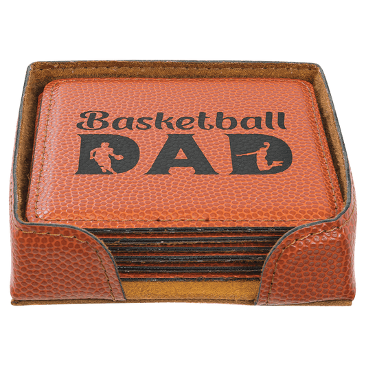 4" x 4" Basketball Square Laserable Leatherette 6-Coaster Set