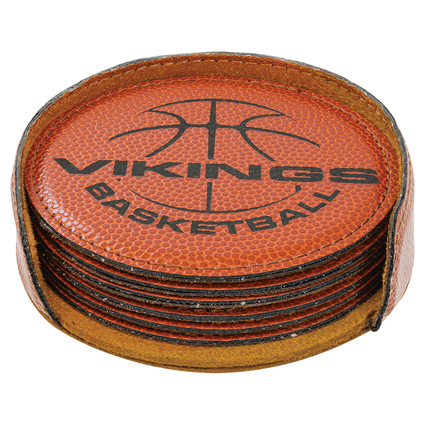 4" Basketball Round Laserable Leatherette 6-Coaster Set
