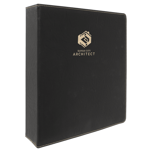 11" x 11 1/2" Black/Gold Leatherette 3 Ring Binder with 2" Slant D Rings