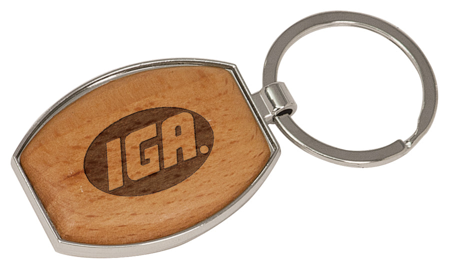 Oval Silver & Wood Keychain