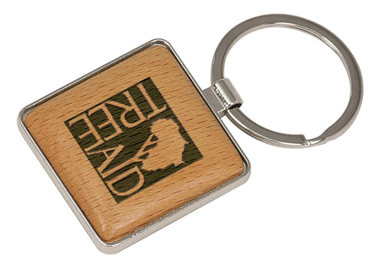 Square Silver & Wood Keychain