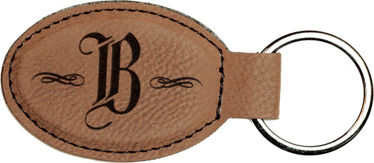 Dark Brown Leatherette Oval Keychain