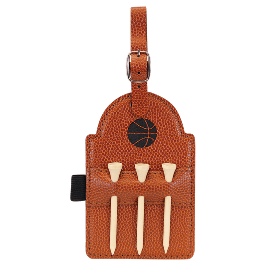 5" x 3 1/4" Basketball Laserable Leatherette Golf Bag Tag with 3 Wooden Tees
