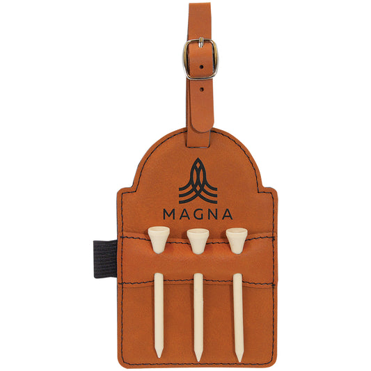Rawhide Leatherette Golf Bag Tag with Wooden Tees