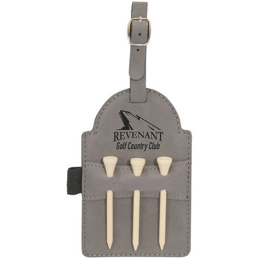 Gray Leatherette Golf Bag Tag with Wooden Tees