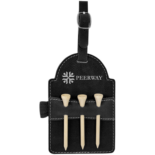 Black/Silver Leatherette Golf Bag Tag with Wooden Tees