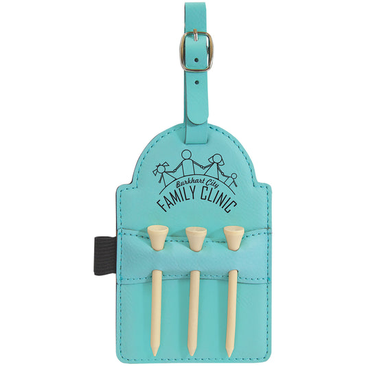 Teal Leatherette Golf Bag Tag with Wooden Tees